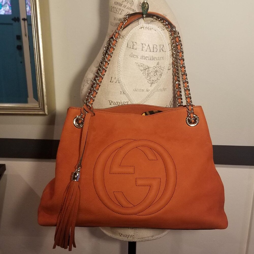 Gucci Soho Large Shoulder Bag in Rust Nubuck Leather